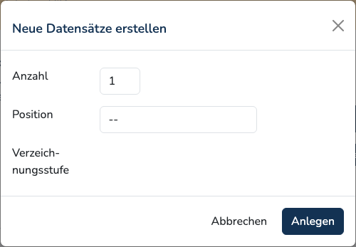 Fenster «Neue Datensätze erstellen»